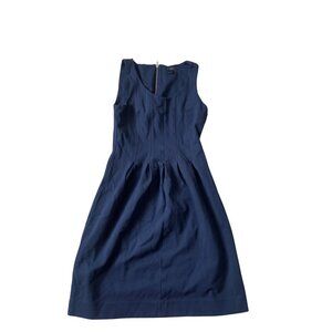 J. Crew Dress Womens Size 2P Pleated Fit & Flare Scoop Neck Navy Blue